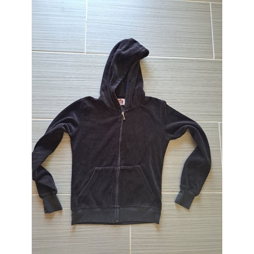 Y2K Juicy Couture Black Velour Hoodie Sunflower Embroidered Logo Women's  XS - Picture 5 of 13